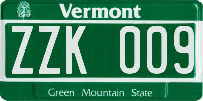 VT license plate ZZK009
