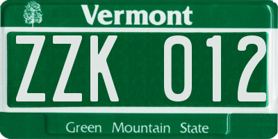 VT license plate ZZK012