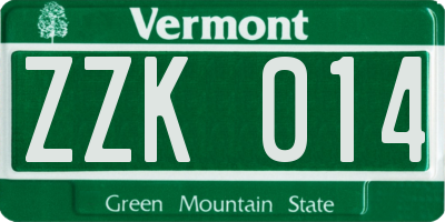 VT license plate ZZK014
