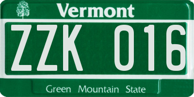 VT license plate ZZK016