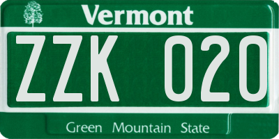 VT license plate ZZK020