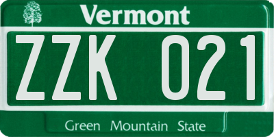 VT license plate ZZK021