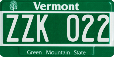 VT license plate ZZK022