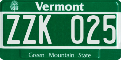 VT license plate ZZK025