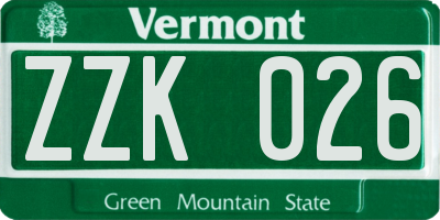 VT license plate ZZK026