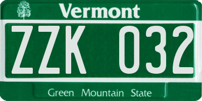 VT license plate ZZK032