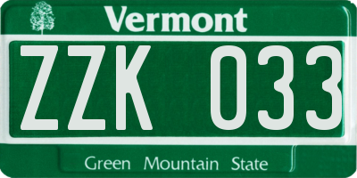VT license plate ZZK033