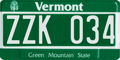 VT license plate ZZK034