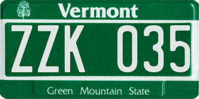 VT license plate ZZK035