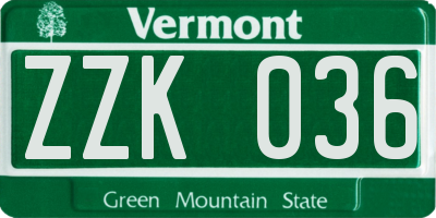 VT license plate ZZK036