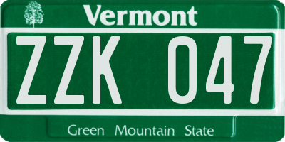 VT license plate ZZK047