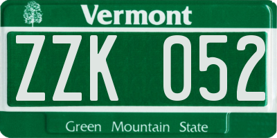 VT license plate ZZK052