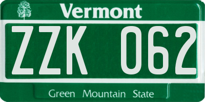 VT license plate ZZK062