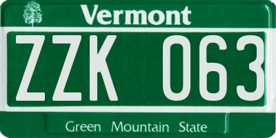 VT license plate ZZK063