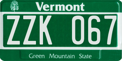 VT license plate ZZK067