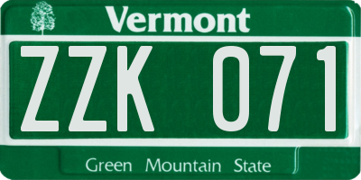 VT license plate ZZK071