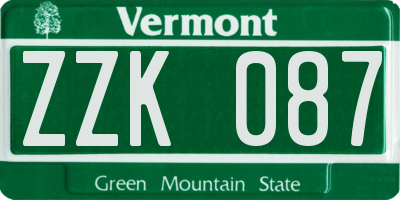 VT license plate ZZK087