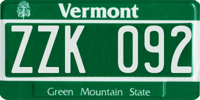 VT license plate ZZK092