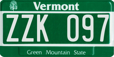 VT license plate ZZK097