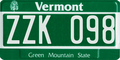 VT license plate ZZK098