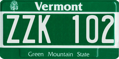 VT license plate ZZK102