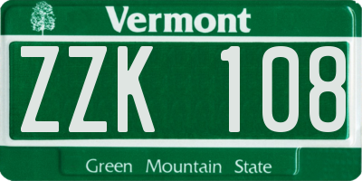 VT license plate ZZK108
