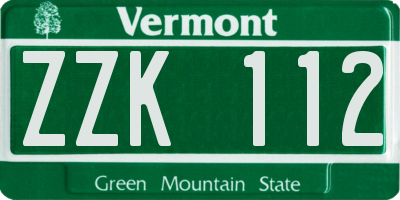 VT license plate ZZK112