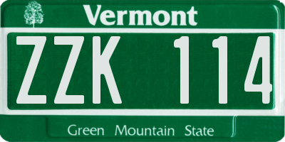 VT license plate ZZK114