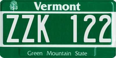VT license plate ZZK122