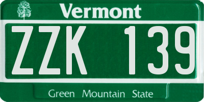 VT license plate ZZK139