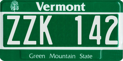 VT license plate ZZK142
