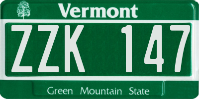 VT license plate ZZK147