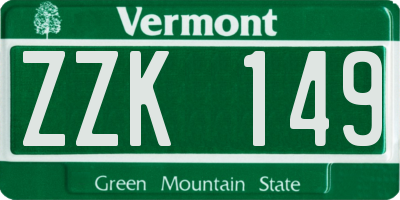 VT license plate ZZK149