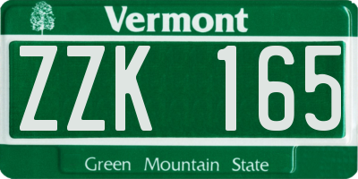 VT license plate ZZK165