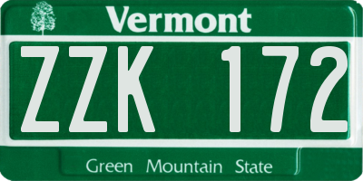 VT license plate ZZK172