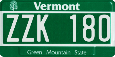 VT license plate ZZK180