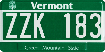 VT license plate ZZK183