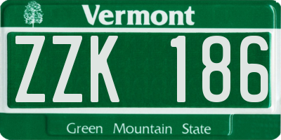 VT license plate ZZK186