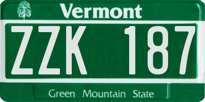 VT license plate ZZK187