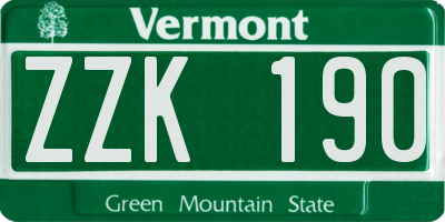 VT license plate ZZK190