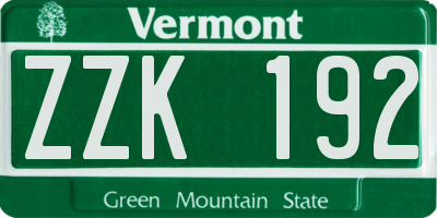 VT license plate ZZK192