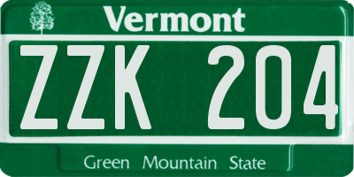 VT license plate ZZK204