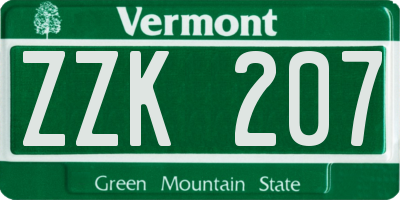 VT license plate ZZK207
