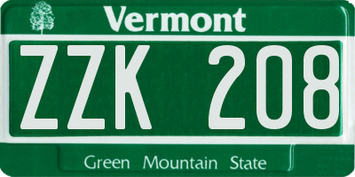 VT license plate ZZK208