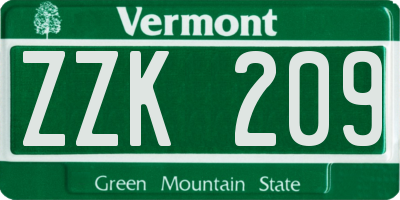 VT license plate ZZK209