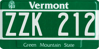 VT license plate ZZK212