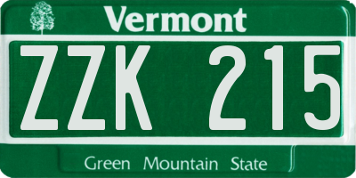 VT license plate ZZK215