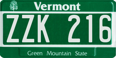 VT license plate ZZK216