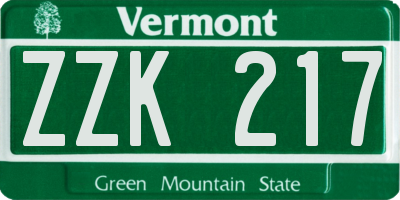 VT license plate ZZK217