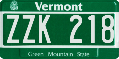 VT license plate ZZK218